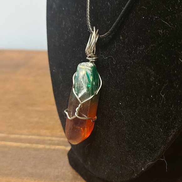 Wire Wrapped Aura Dipped Quartz Point Pendant - Picture 3 of 5